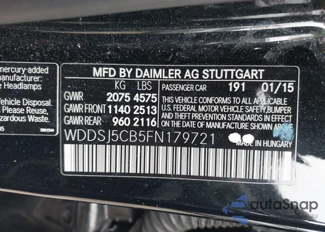 2015 Mercedes-Benz Cla 45 Amg 4Matic z USA, uszkodzony, nr VIN WDDSJ5CB5FN179721